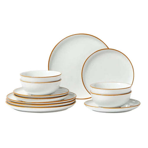 12pcs Dinnerware Set Ceramic Plates and Bowls Sets Service for 4