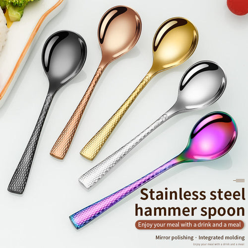 304 Stainless Steel Hammered Dining Spoon, Modern Dessert & Soup Spoon for Home, Restaurant and Hotel Use